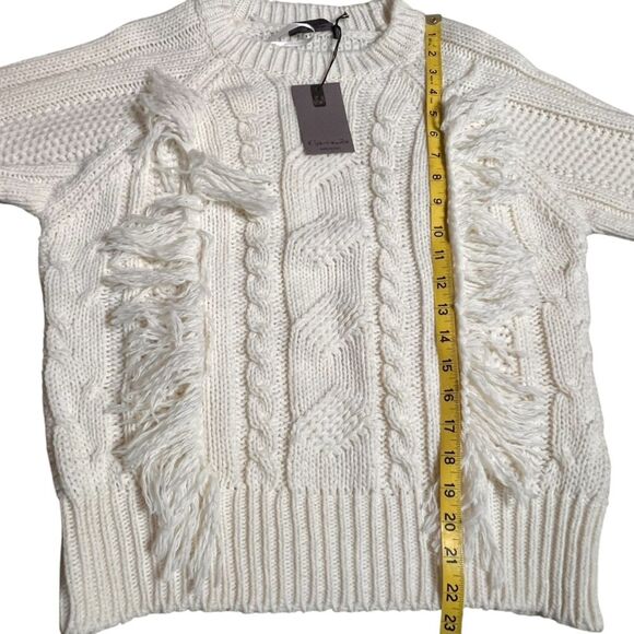 New Elsamanda Fringed Cable Knit Sweater Large Italy Off White Wool Alpaca - Picture 4 of 9